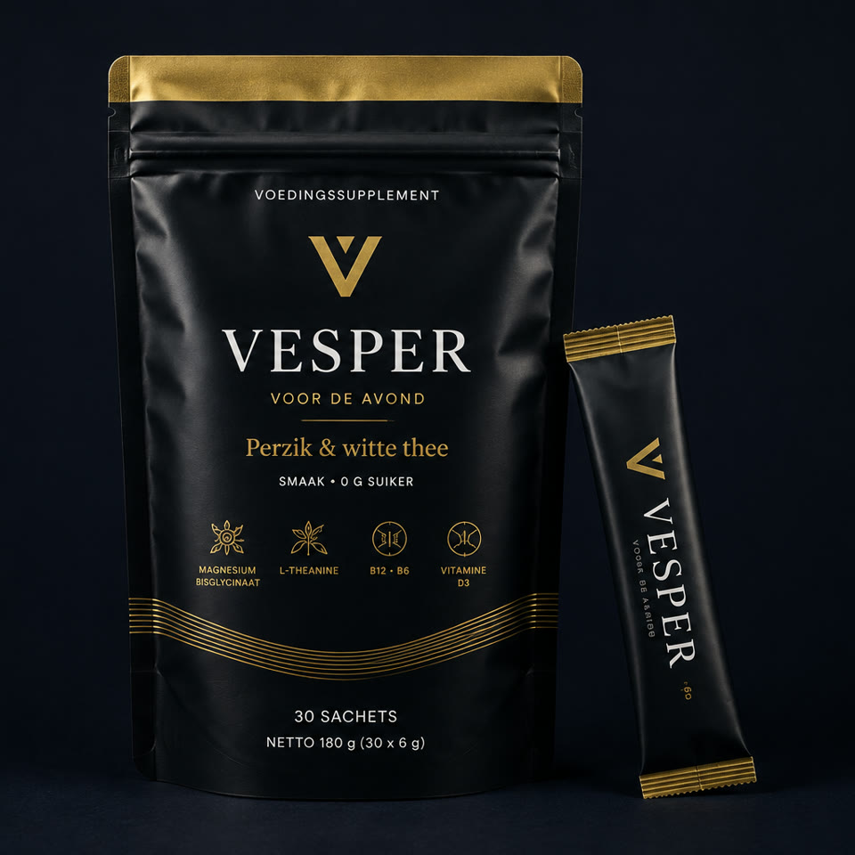 Vesper avondritueel — zakje en sachet met goudaccenten op een donkere achtergrond